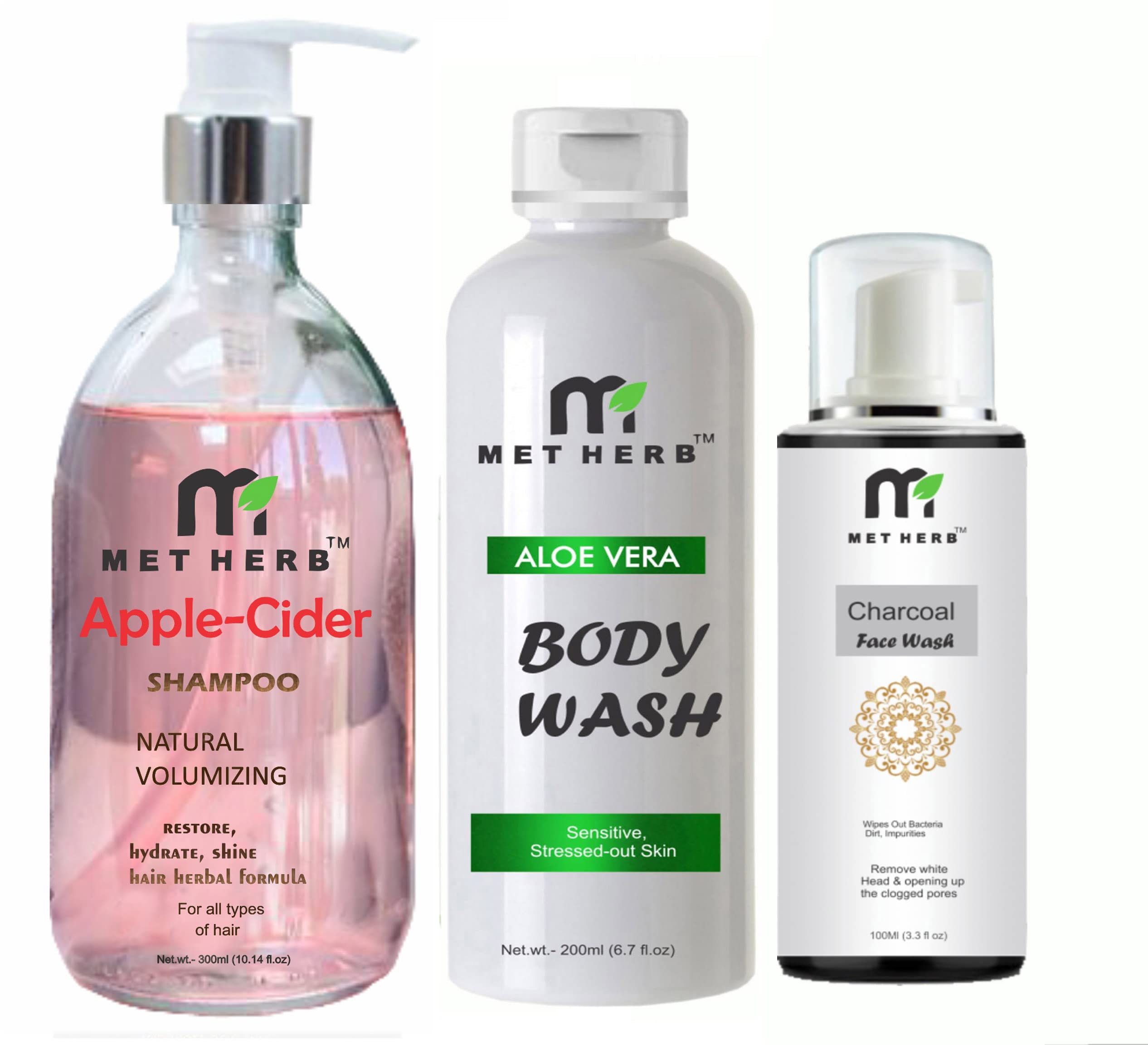 METHERB Apple Cider Shampoo -300ml & Aloe Vera Body Wash -200ml & Charcoal Face wash-100ml-combo pack-image-25