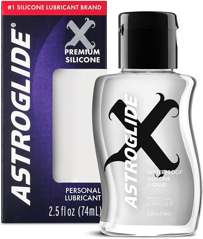 Lubricante DE silicona ASTROGLIDE, X Premium impermeable, 2.5 Fl Oz, apto para viajes | Lubricante de viaje de silicona premium impermeable y duradero. Reduce las necesidades de reaplicación. Fórmula hipoalergénica