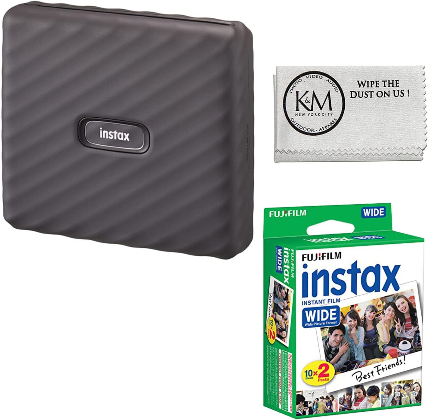 Fujifilm INSTAX Link Wide Smartphone Printer + 1 Pack of INSTAX Wide Instant Film (20 Exposures) (Mocha Gray)