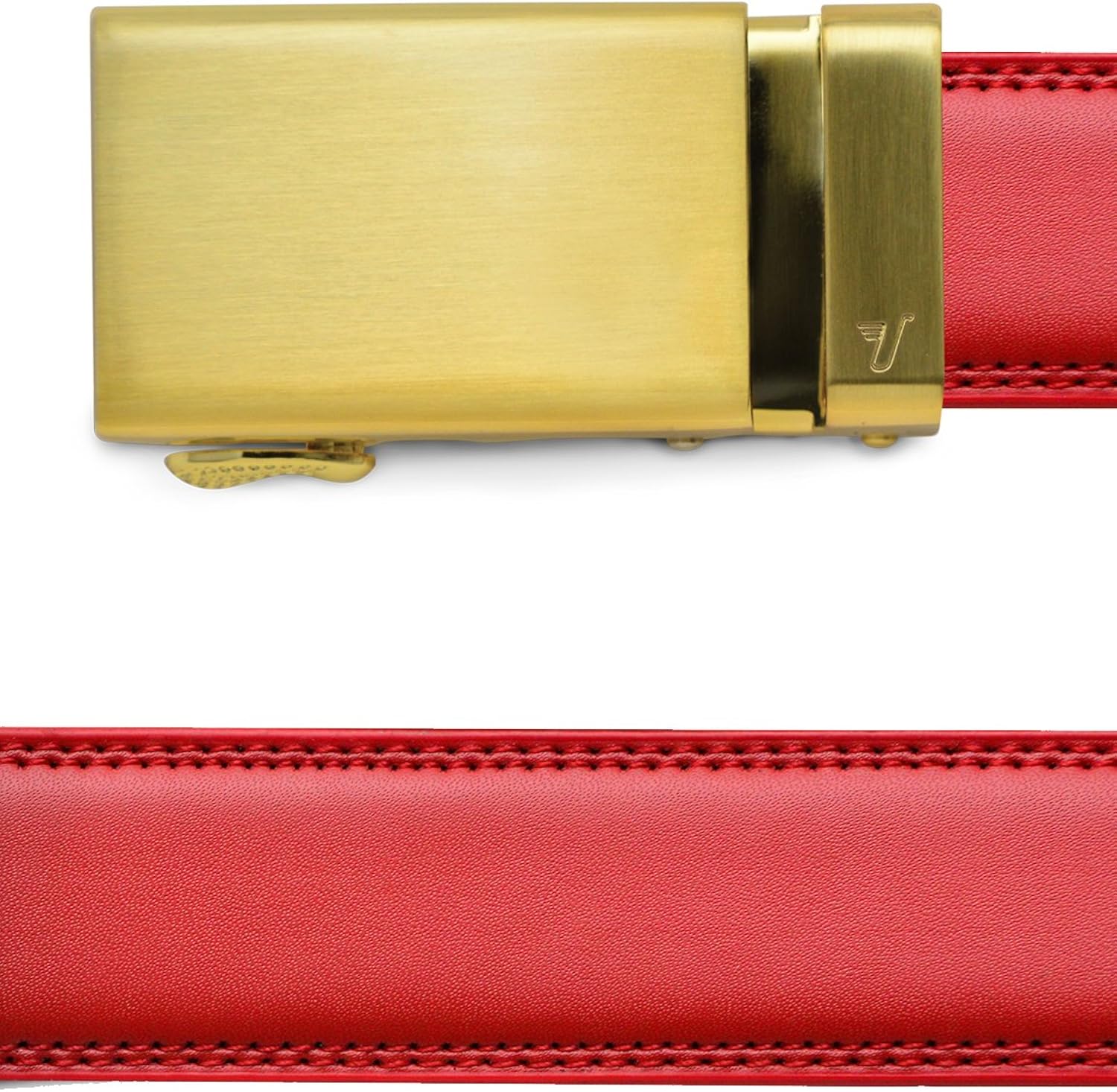 Mission Belt Men's Leather Ratchet Belt Small (28 - 32) 35mm Gold Buckle & Red Leather