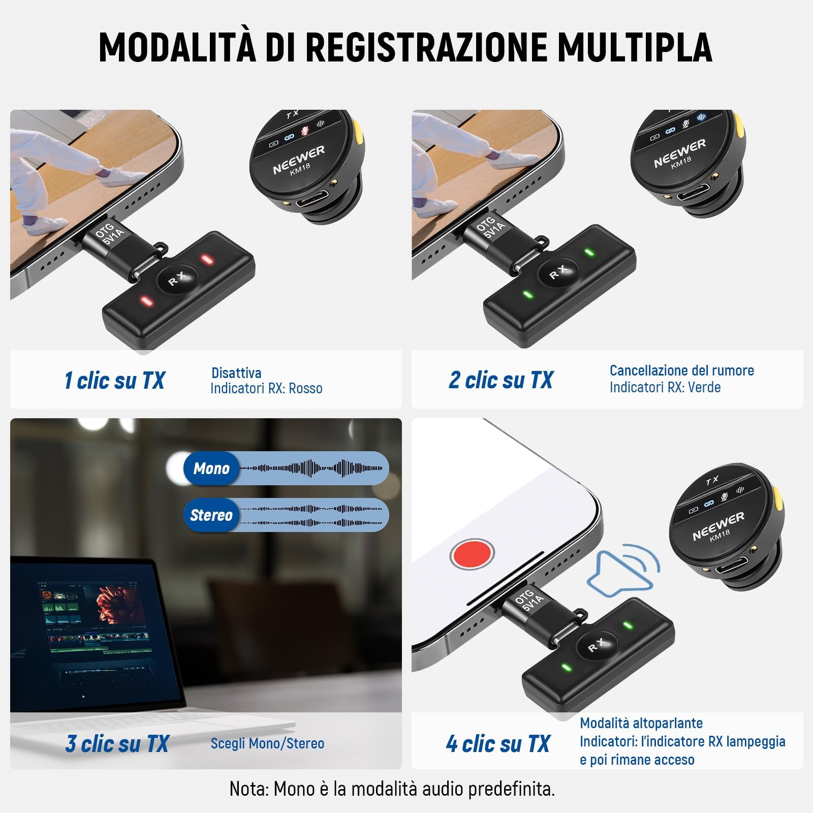 Neewer Microfono Lavalier Wireless per USB C con Custodia di Ricarica, Compatibile con iPhone/Android/PC/Laptop, Mini Mic a Bavero 48KHz/24Bit, Anti Rumore, Batteria da 24h per Vlog in Diretta, KM18