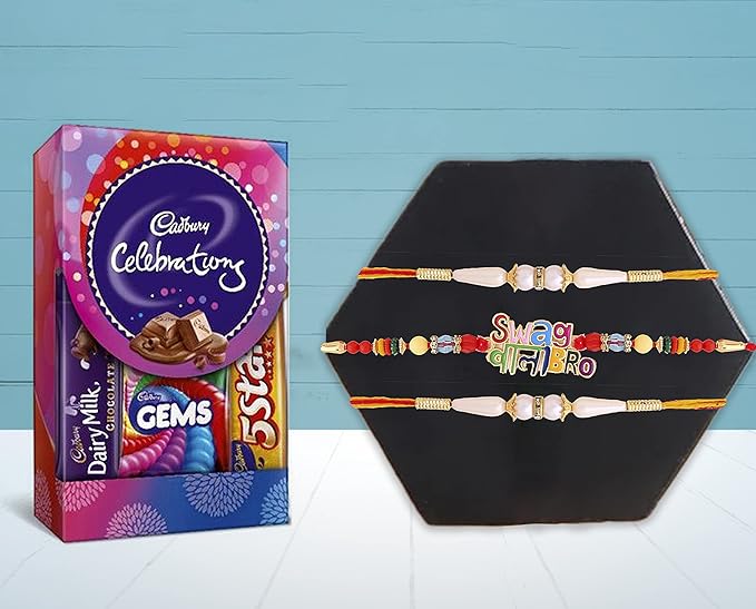 3 Rakhi For Brother With Cadbury Celebration Chocolates Gift Pack,Rakhi for Bhaiya Bhabhi Kids / Rakhi Combo For Bhai and Bhabhi ,Rakshabandhan gifts Hamper for brother