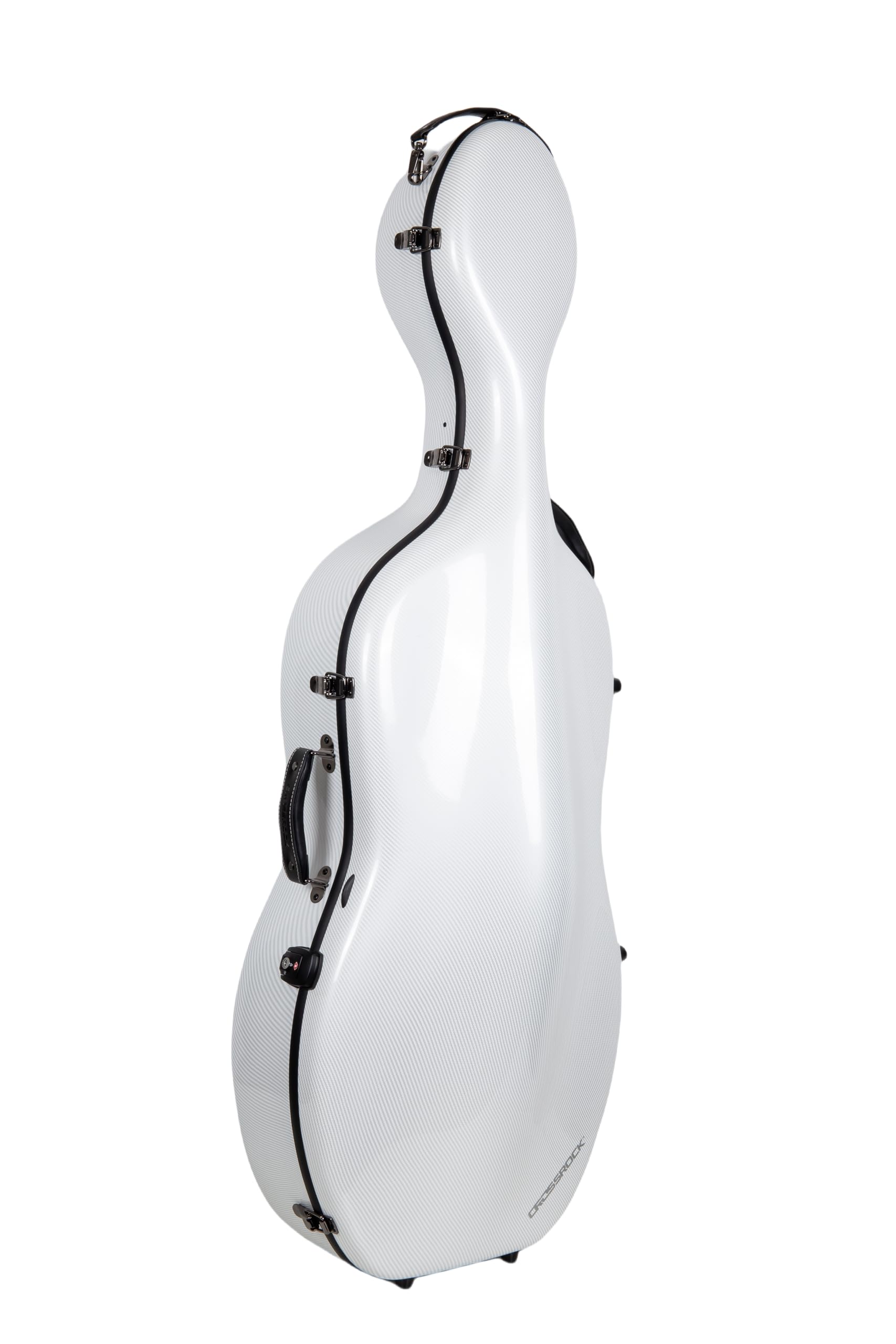 Crossrock Ultra-light Fiberglass Cello Case with Wheels-Fits 4/4 Full-size Cello- Includes Padded Music Pouch, 3 Handles, Removable Shoulder Straps, TSA Lock-White (CRF5030CEFWT)