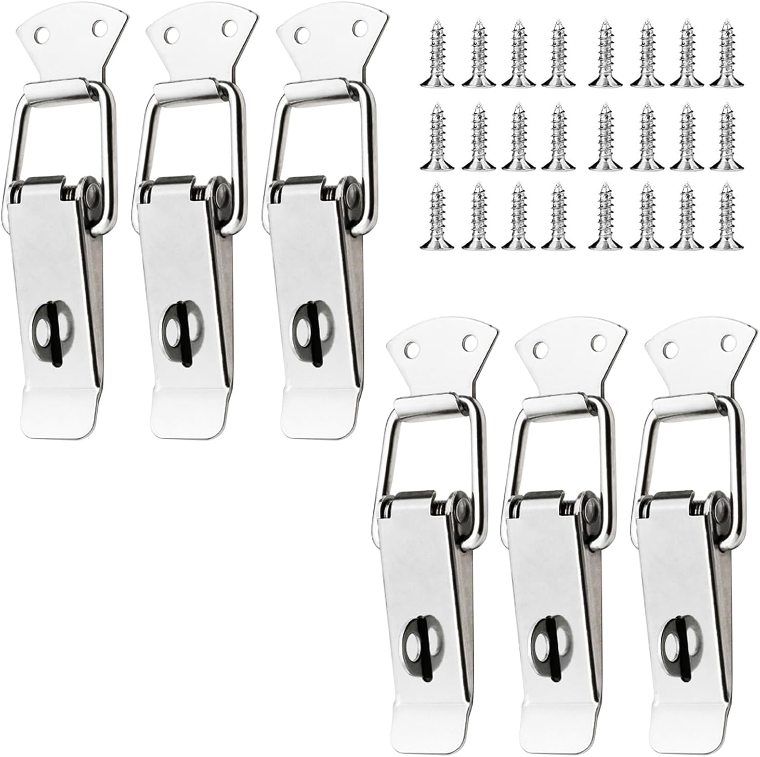 6 Pack Stainless Steel Spring Loaded Toggle Latch, Silver Catch Hasp Clamp Clip Lock with 304 Stainless Steel Screws for Cabinet, Wooden Case, Box, Chest (No locking hole, Small/6pcs)