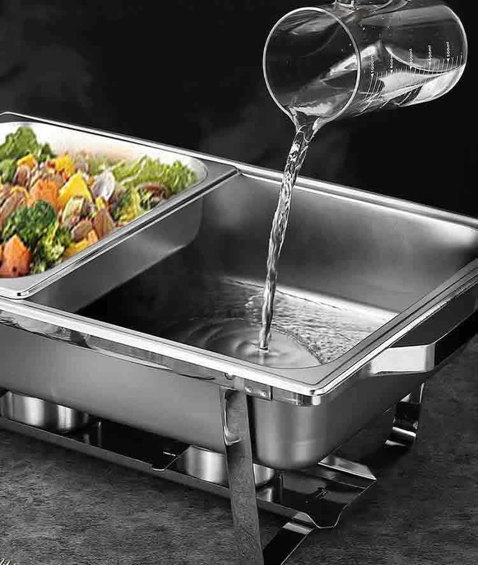 Juego de calentador de alimentos, de acero inoxidable, con doble sartén y tapa para catering, bodas, fiestas, banquetes y eventos