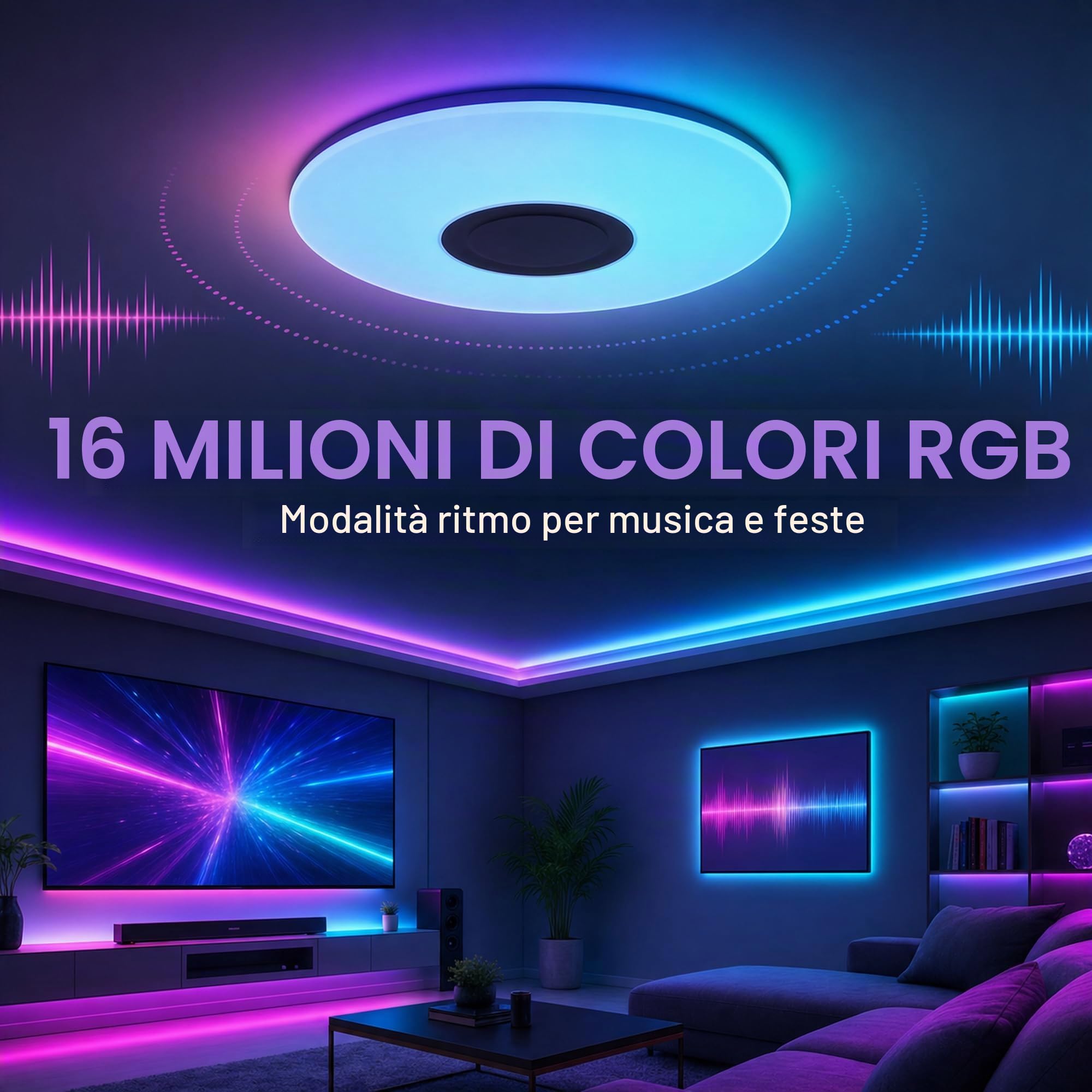 LED Plafoniere a led da Soffitto Telecomando Luci with Bluetooth Oratore Multi Color Cambiamento e Dimmerabile, 36W 50cm, Bianco/Caldo 3000K-6500K, 3000LM, Smartphone APP (, Certificato CE)