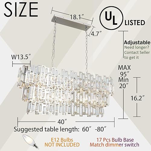 Miniatura 4 de ANTILISHA Candelabros modernos para comedor Rectángulo Cromo Candelabro de iluminación Lámpara colgante de cristal colgante cromado rectangular
