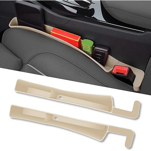 2PCS Car Seat Gap Filler Organizer, Beige Multifunctional Cars Gap Fillers Storage with USB and Phone Holder, Auto Interior Accessories Prevent Things from Falling Between Seats and Console