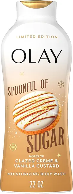 Olay Body Wash for Women, Hydrating &amp; Moisturizing, Holiday Edition, With Plant Based Cleansers, B3 Complex, For All Skin Types, Spoonful of Sugar with Glazed Crème &amp; Vanilla Custard Scent, 22 fl oz