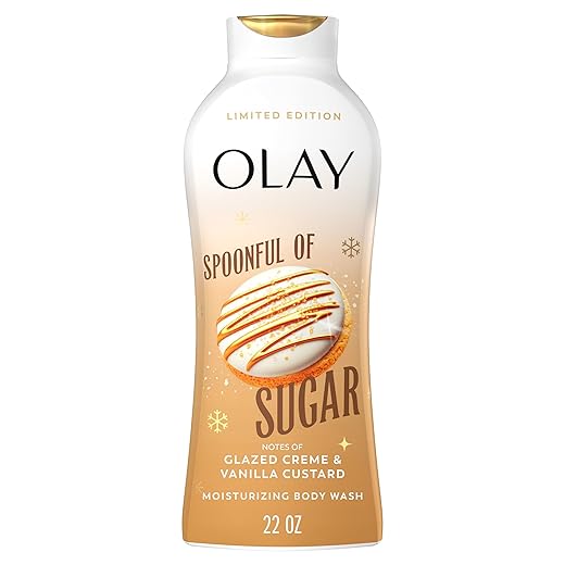 Olay Body Wash for Women, Hydrating & Moisturizing, Holiday Edition, With Plant Based Cleansers, B3 Complex, For All Skin Types, Spoonful of Sugar with Glazed Crème & Vanilla Custard Scent, 22 fl oz