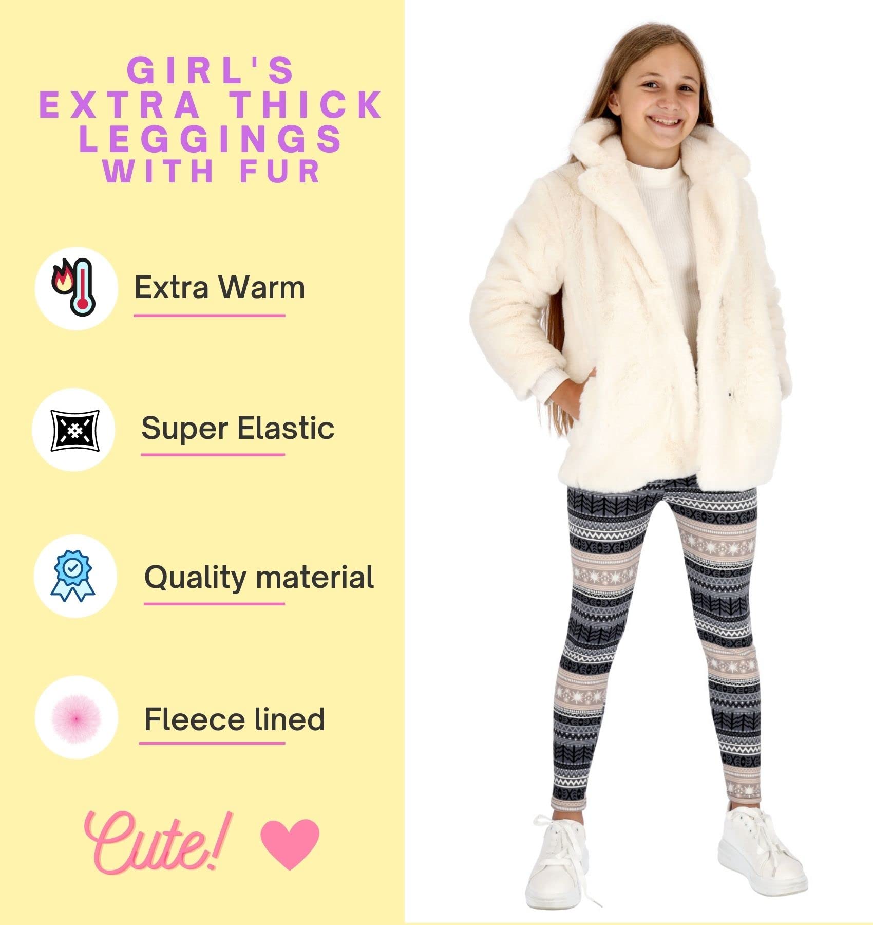 hi!mom Dziewczęce bardzo grube spodnie świąteczne ciepłe legginsy zimowe spodnie termiczne futro wewnątrz dzieci z podszewką polarową pluszowe przytulne spodnie świąteczne wzory jednolite kolory na co