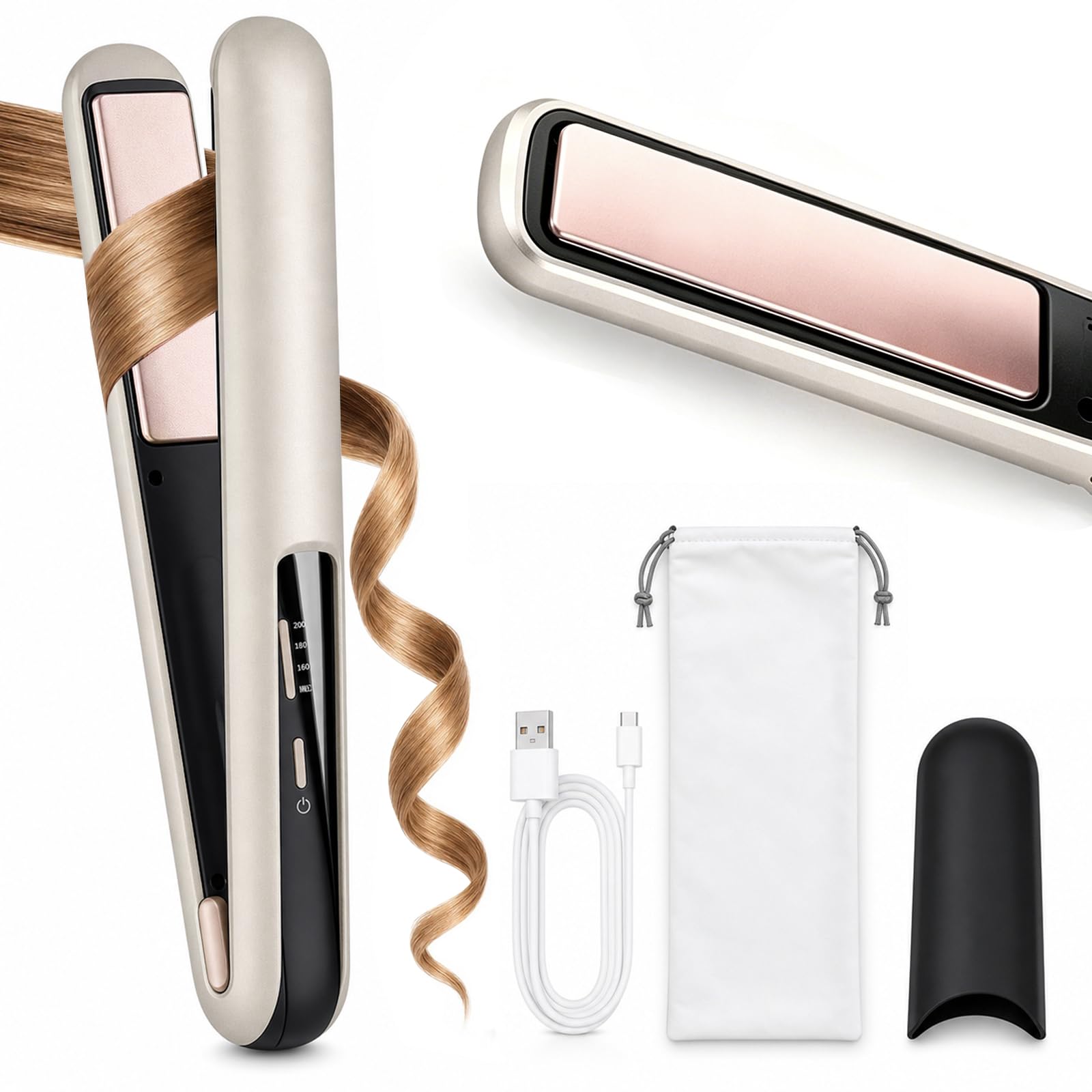 Glätteisen Mini Kabellos 5000mAh Akku - 2 in 1 Glätteisen Locken und Glätten | Reiseglätteisen mini für Handtasche | Kleines Glätteisen ohne Kabel für alle Haartypen | Frizz Reduzieren（160-200℃）