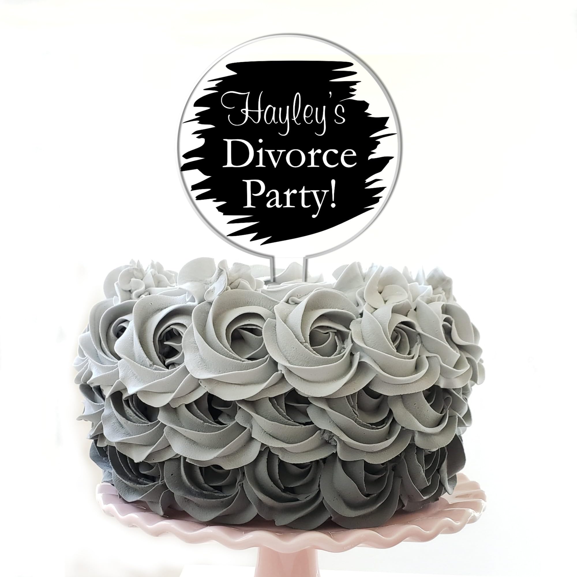 Personalised Acrylic Cake Topper for Divorce Parties – Custom Name with Funny "Divorce Party! Wording" Theme in 6 Colours (Black)