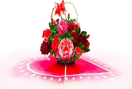 Arreglo de rosas con jarrón, tarjeta desplegable, tarjetas de felicitación emergentes 3D, para cumpleaños, día de San Valentín, día de la madre,