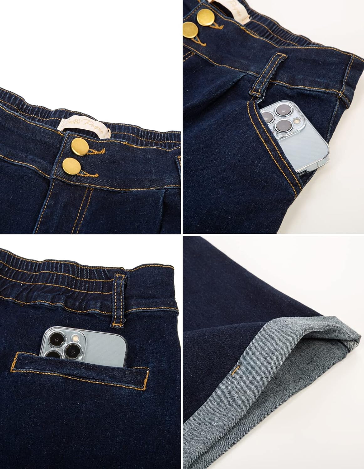 Belle Poque Women Demin Shorts High Waisted Wide Leg Jean Shorts with Pockets - Image 5