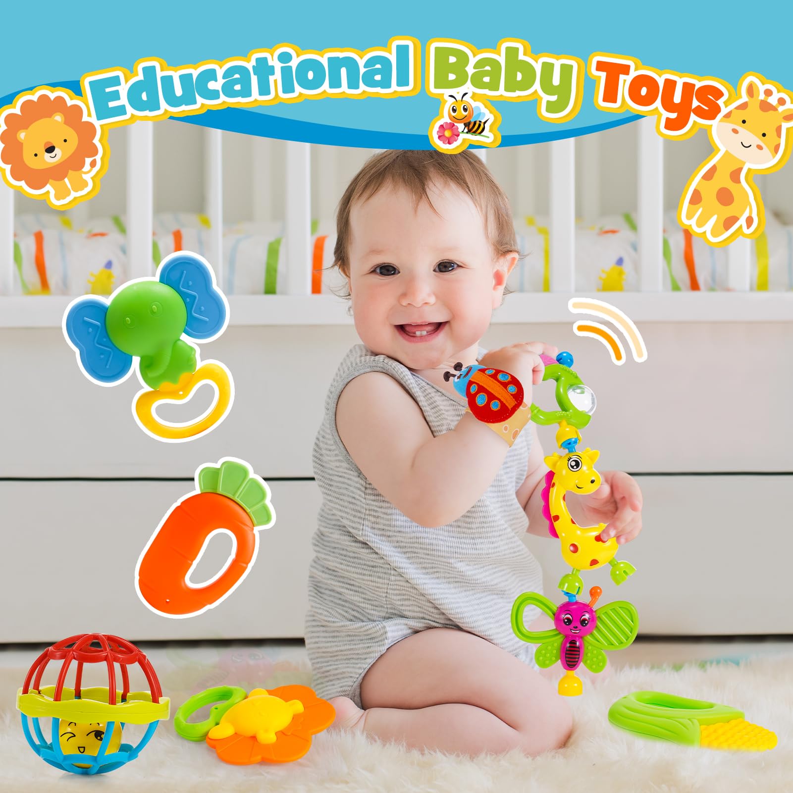 Hochet Bebe 0 3 6 9 Mois, Jouet Bebe 0 3 6 Mois Jeux Eveil Bebe 0 3 6 Mois Jouet Dentition Bébé Cadeau 0-6 Mois Fille Garçon Jeux Bebe 0-9 Mois Jouet Nouveau Né Garçon Fille Montessori Jeux