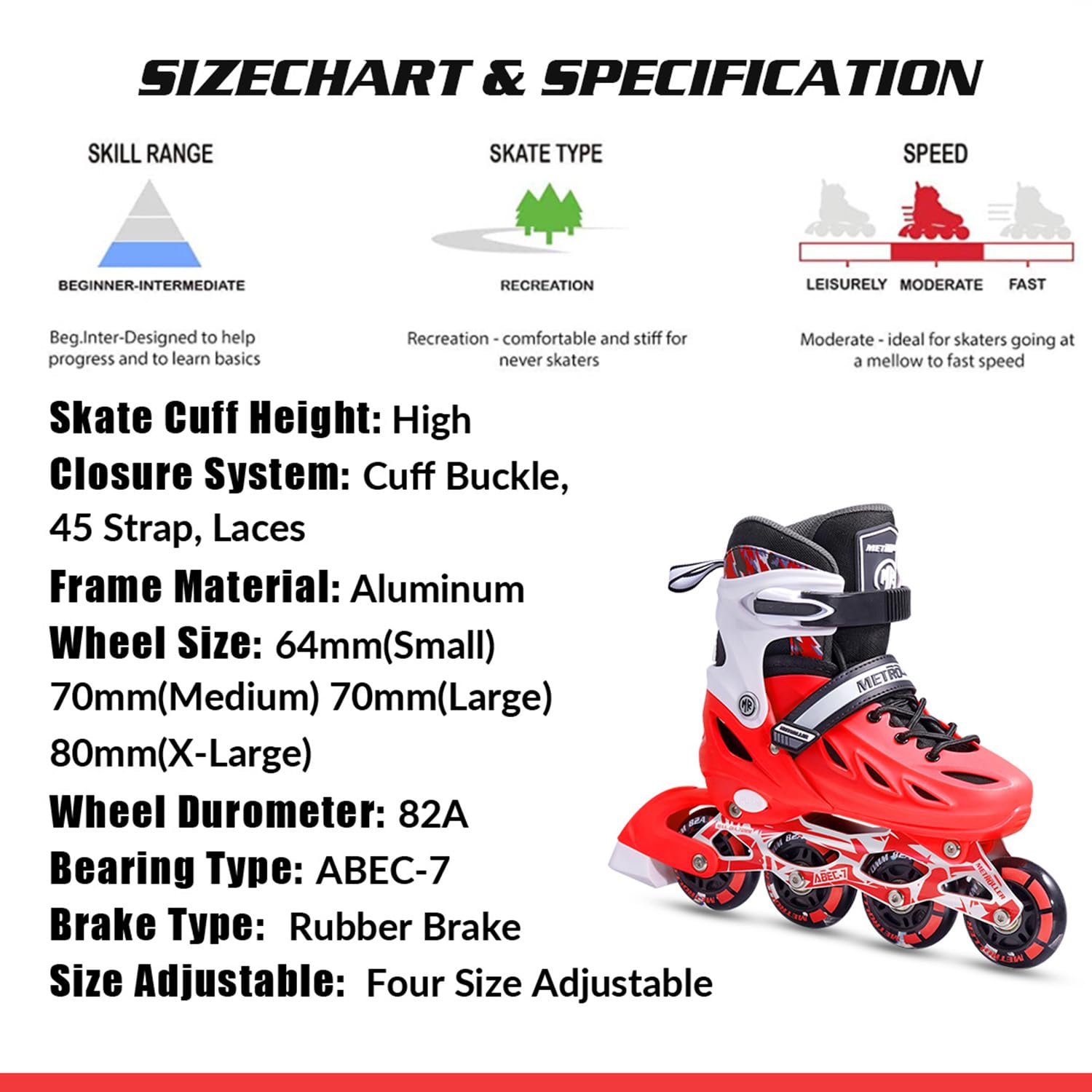 METROLLER Inline Skates For Girls Boys Ages 5-8 8-12