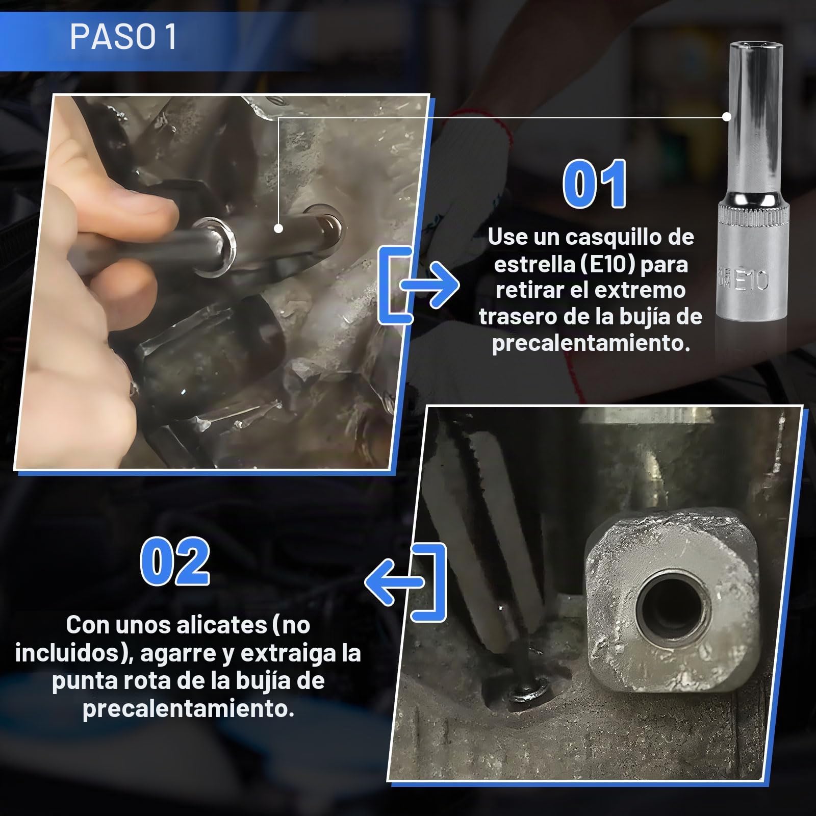 EXLECO Juego de Herramientas de Extracción de Bujías Incandescentes - 16 Piezas, Kit de Herramientas para M8 y M10 Bujías Incandescentes Dañadas, Herramientas de Reparación de Bujías Incandescentes