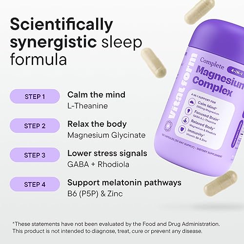 Miniatura 4 de Complejo de sueño de glicinato de magnesio – Apoyo sin formación de hábitos con L-teanina, GABA, zinc y Rhodiola – Promueve la relajación, la calma