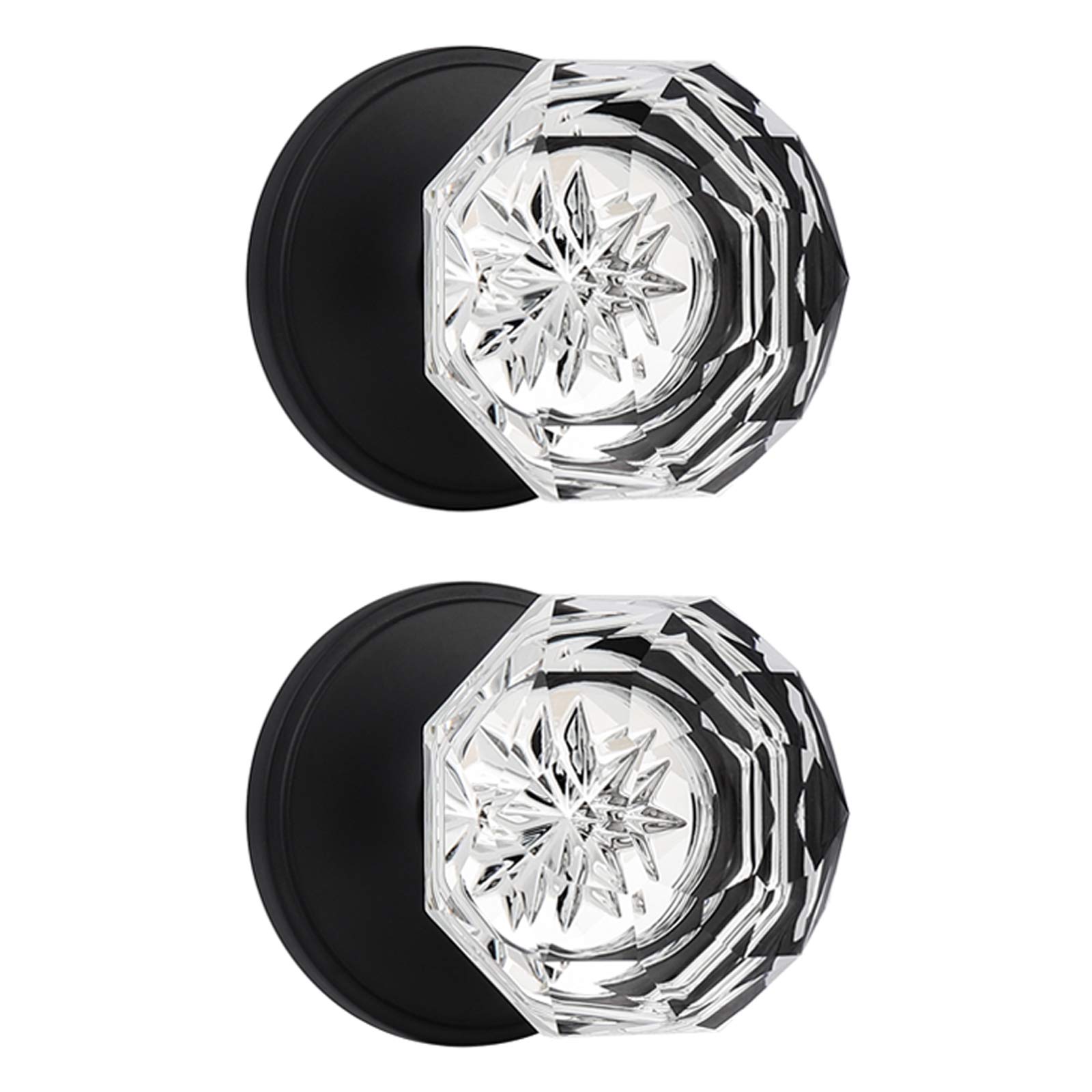 Orger 2 Pack Faceted Diamond Dummy Door Knobs, Half Inactive Individual Knob for Closet Cloakroom Pantry, Flat Black Zinc Alloy Round Rosette