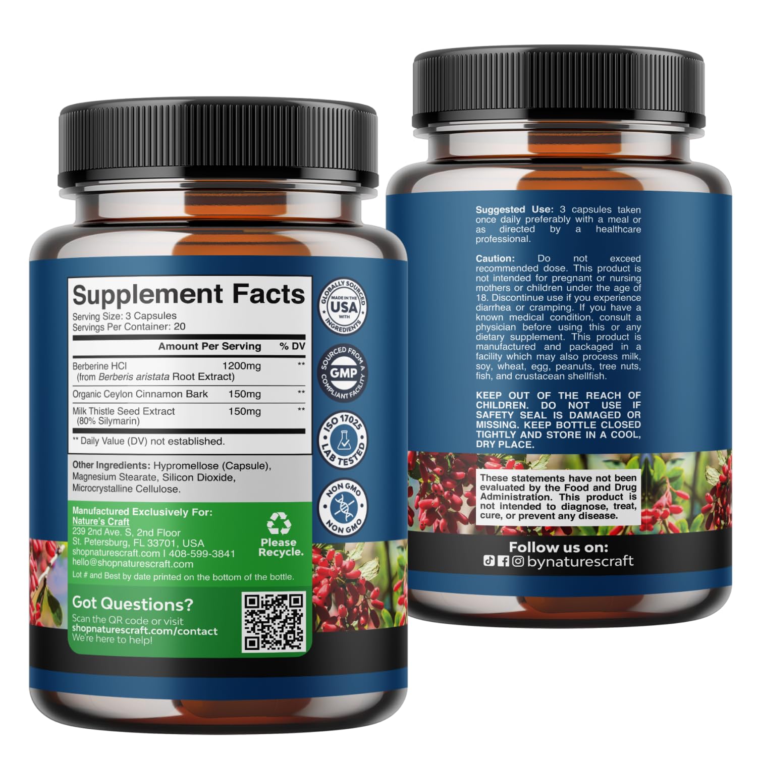 Berberine 1200mg with Ceylon Cinnamon Capsules, Supplement - 60 Count — Amazon image 7
