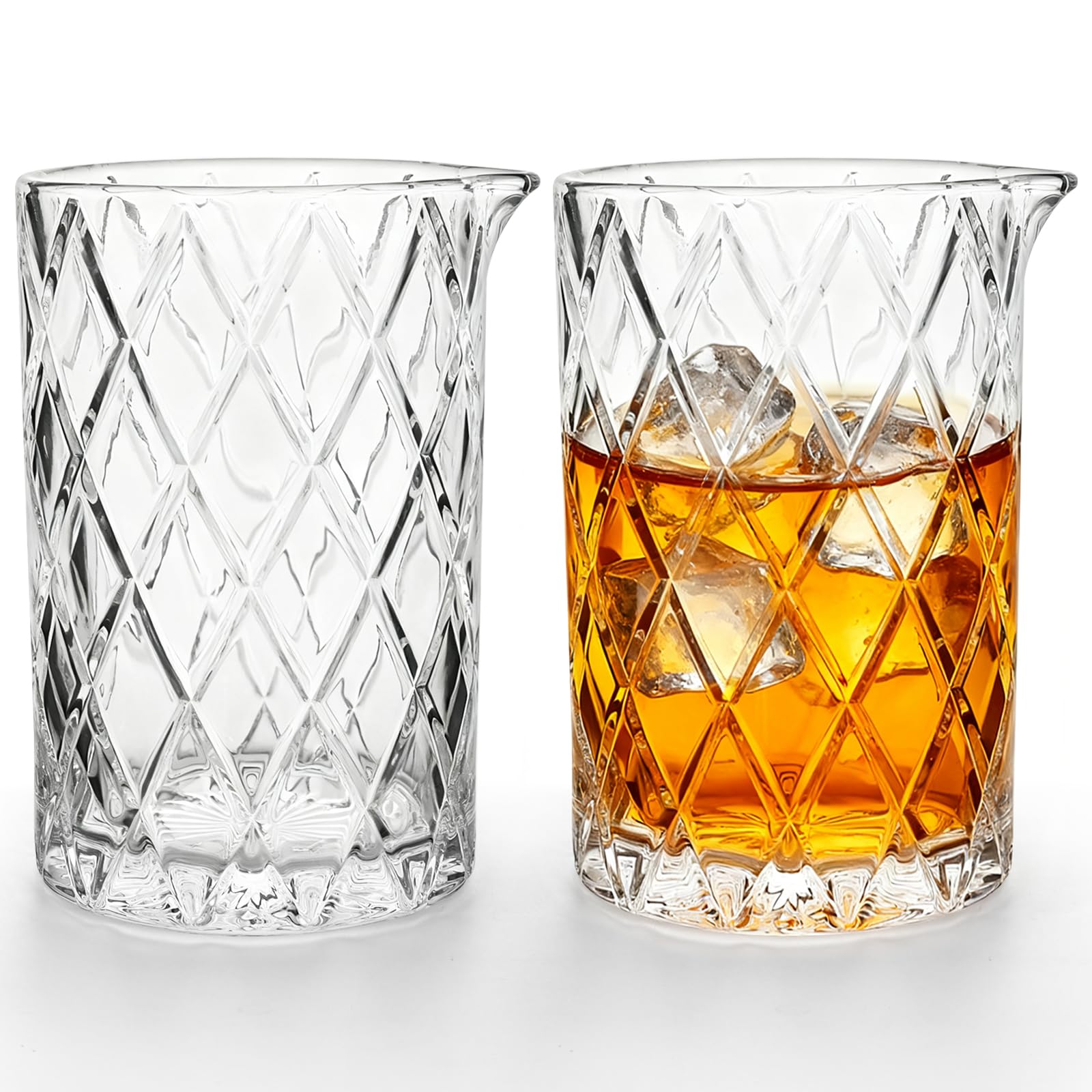 LONTOM 2 Pack Cocktail Mixing Glasses,730ml/25oz Weighted Bottom Mixing Glass, Crystal Cocktail Jug,Seamless Stirring Cocktail Glasses Cocktail Pitcher for Martini, Mojito, Negronis, Bar