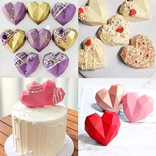 Miniatura 7 de Molde de silicona con forma de corazón de diamante de 6 cavidades para hornear, moldes antiadherentes para bombas de chocolate para el día de San