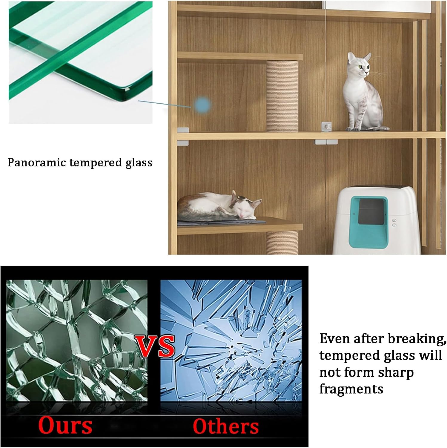 Cat Enclosures, Solid wood extra large space cat playpen, with ventilation Fence, Panoramic Tempered Glass Panel, Perfect for 1-2 Cats(Gray,35.4x50/90x127cm)