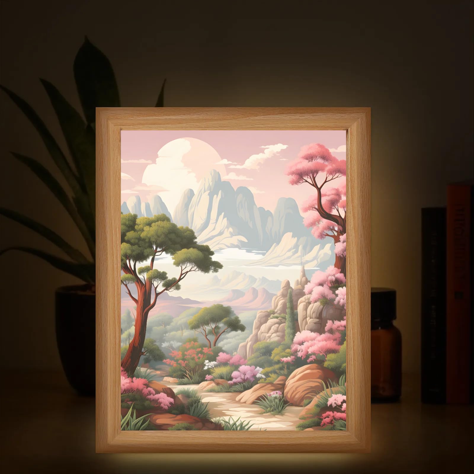 Light Up Painting, Autumn Forest Wall Art Picture Light Fantastic Forest Light Up Desktop Art Decor, 10 Brightness, USB Powered, 3 Lighting Modes, Anxiety Relief Gift for Bedroom Home - Without Frame