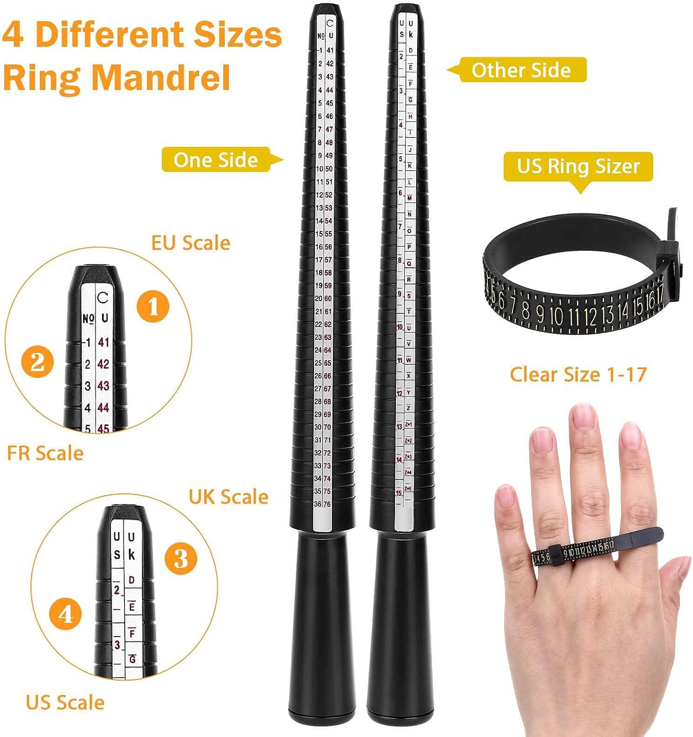 Ring Making Kit, Ring Size Measuring Tools with Ring Mandrel, Ring Sizer Gauge, Finger Size Gauge, Jewelry Wire and Crystal Stone Beads for Jewelry Making