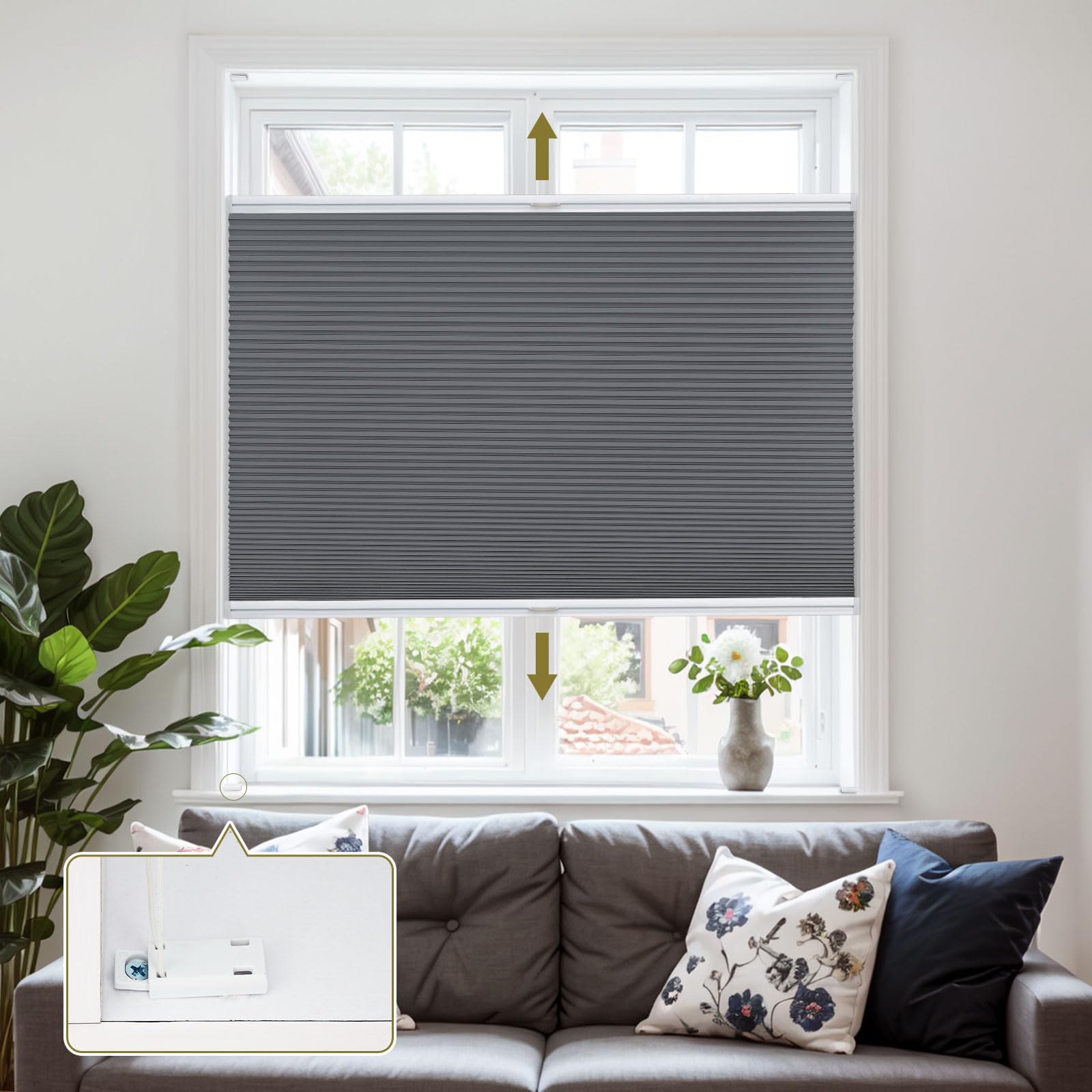 Moonice Cordless Honeycomb Pleated Blinds Blackout Top Down Bottom Up Cellular Blinds Easy Fit Install Inward-Opening Window Shades Heat Insulation Shades for Home Haze Blue, 25cm W x 90cm H