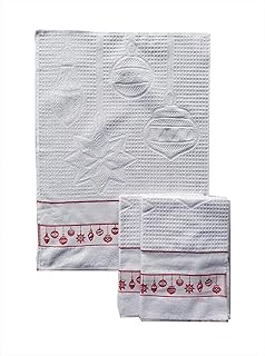 M&O Strofinacci Canovacci Asciughini Natale Set da 6 Pezzi Colore Bianco con Inserto in Tela Aida 100% Cotone Misura 50X70