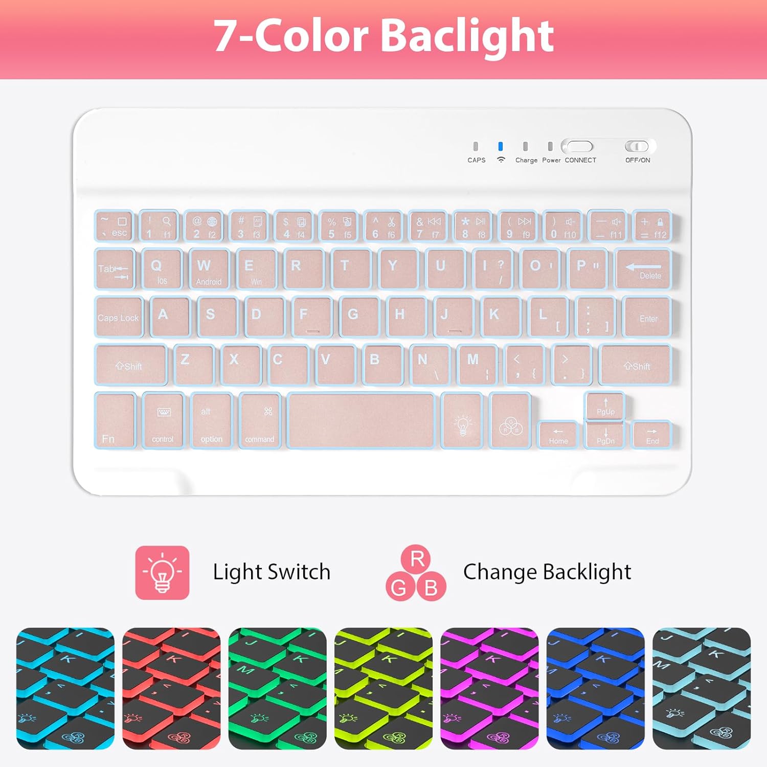 SOPPY for iPad mini 7 Keyboard Case A17 Pro 2024/iPad Mini 6 Generation Case with Keyboard 2021 8.3 Inch, 7 Color Backlit Detachable Keyboard Cover for iPad mini 7th/6th Gen, US Layout, Pink