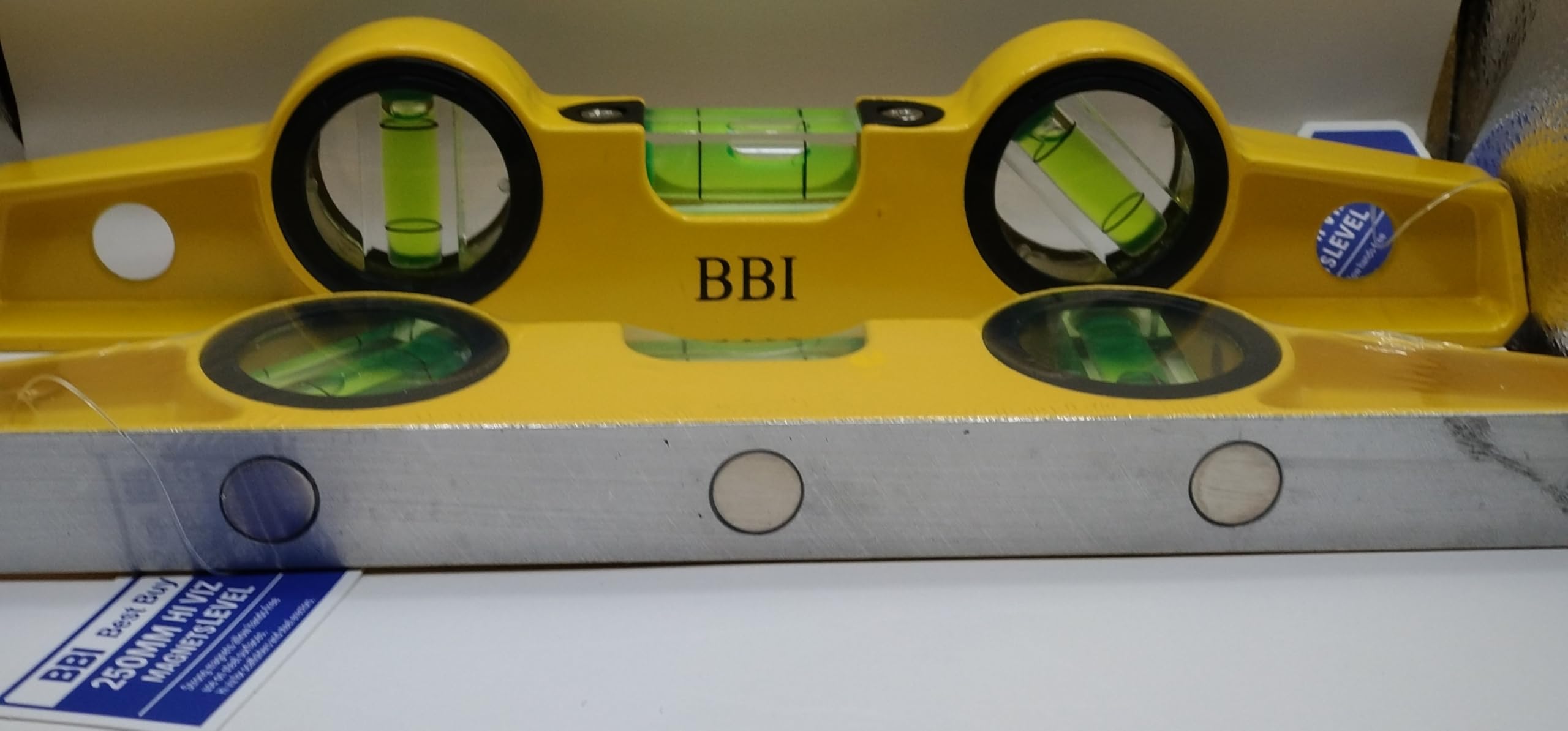 Bbi Ltd Yellow New Hi Viz Scaffolders 3 Bubble 3 Rare Earth Magnetic Spirit Level 10 Inch / 250 Mm