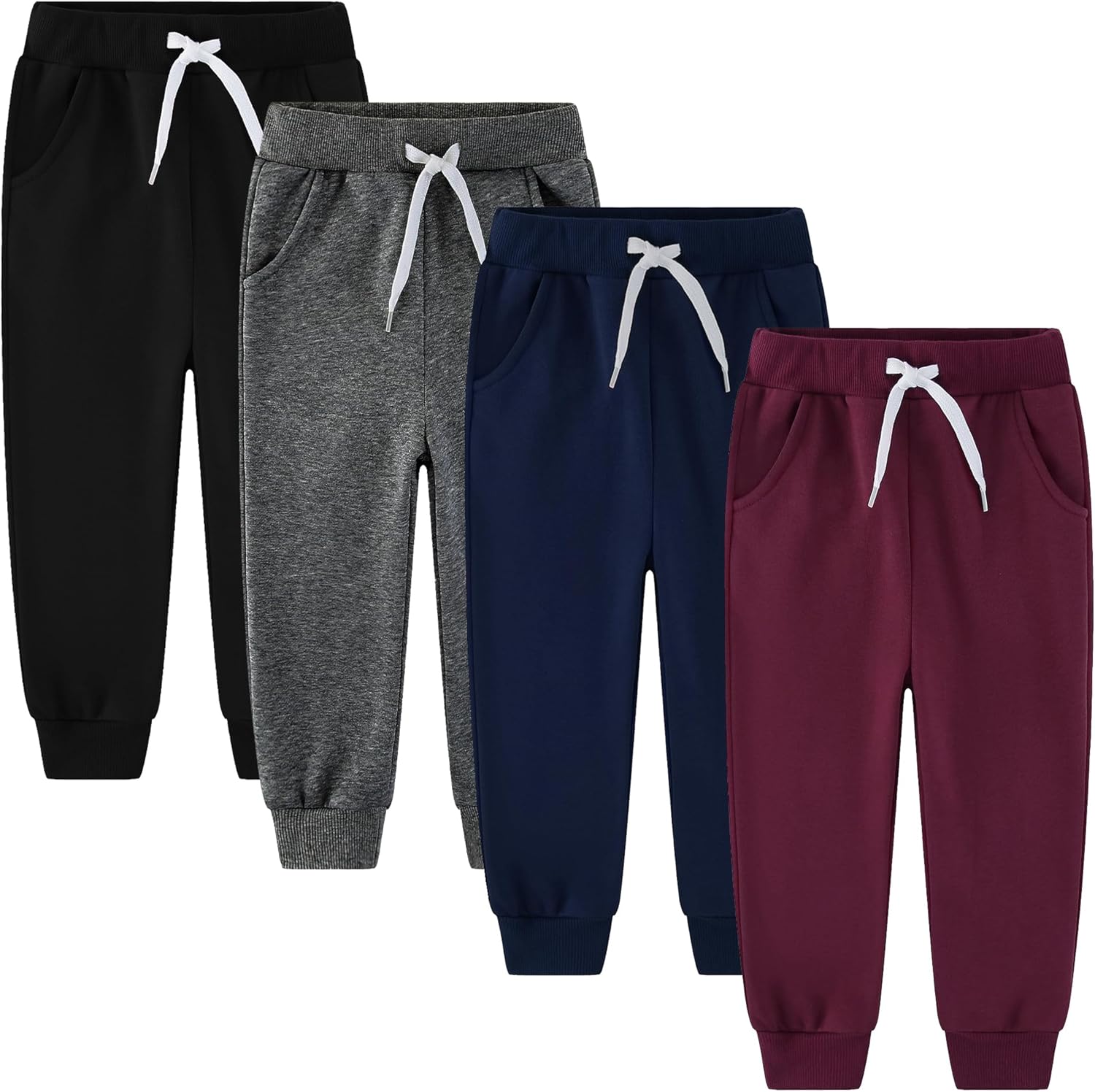 Avsead 4 Pack Toddler and Kids Boys Sweatpants Joggers Cotton Active Soft Joggers Pants with Functional Drawstring 2-14Y