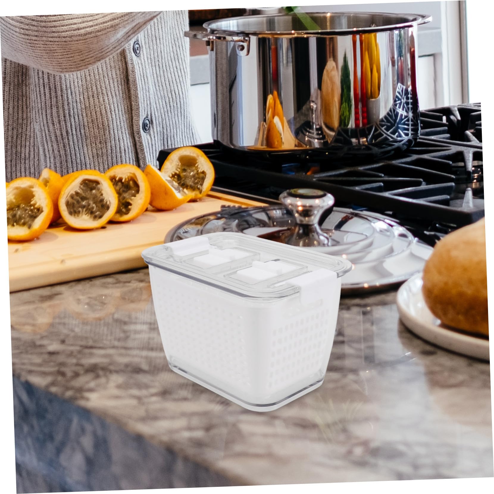 Cabilock 3 piezas Cajas Herméticas para Almacenamiento y Drenaje de Alimentos Contenedores Compactos para Frutas y Verduras Organizador Práctico para Frigorífico Fácil Limpieza y Ahorro de