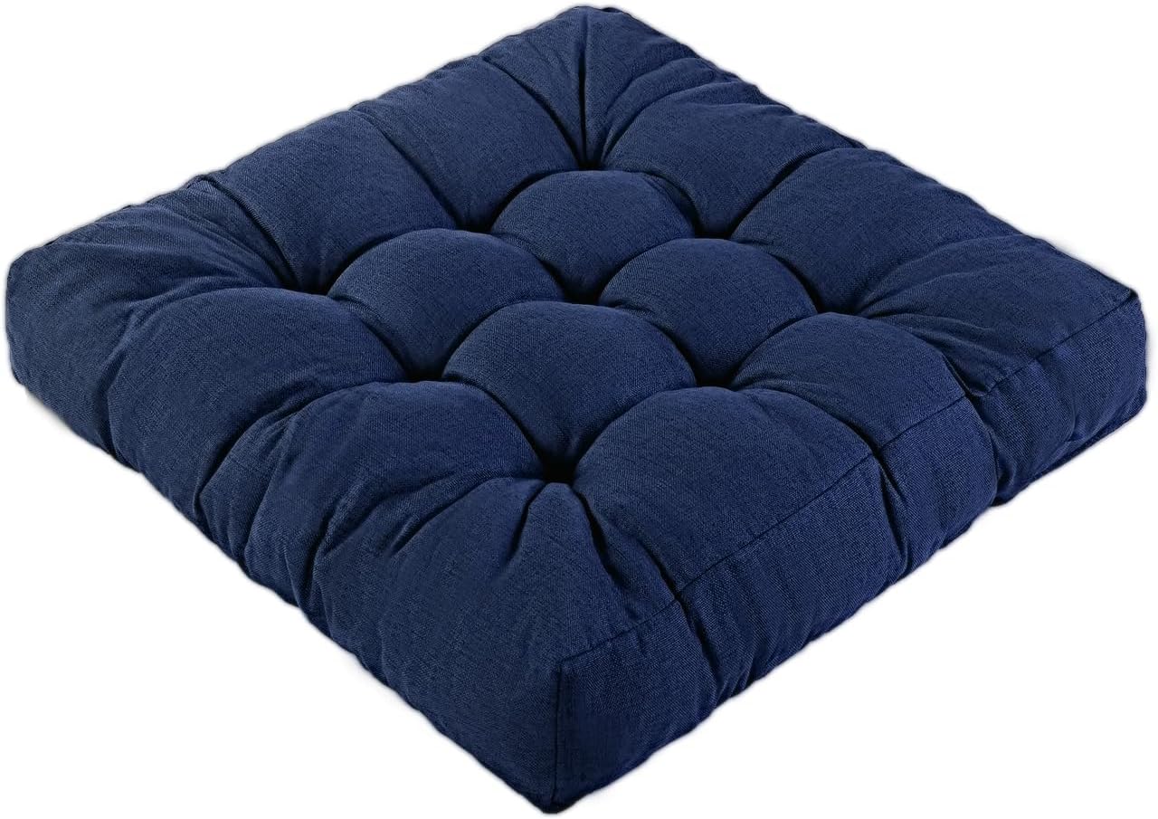 Meditation Floor Cushions, Thickened Floor Pillow for Adults, Large Square Pillows Seat Cushion for Tatami Living Room Yoga, Memory Sponge Block Added, 22x22 Inch, Drak Blue