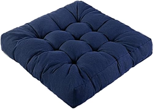Meditation Floor Cushions, Thickened Floor Pillow for Adults, Large Square Pillows Seat Cushion for Tatami Living Room Yoga, Memory Sponge Block Added, 22x22 Inch, Drak Blue