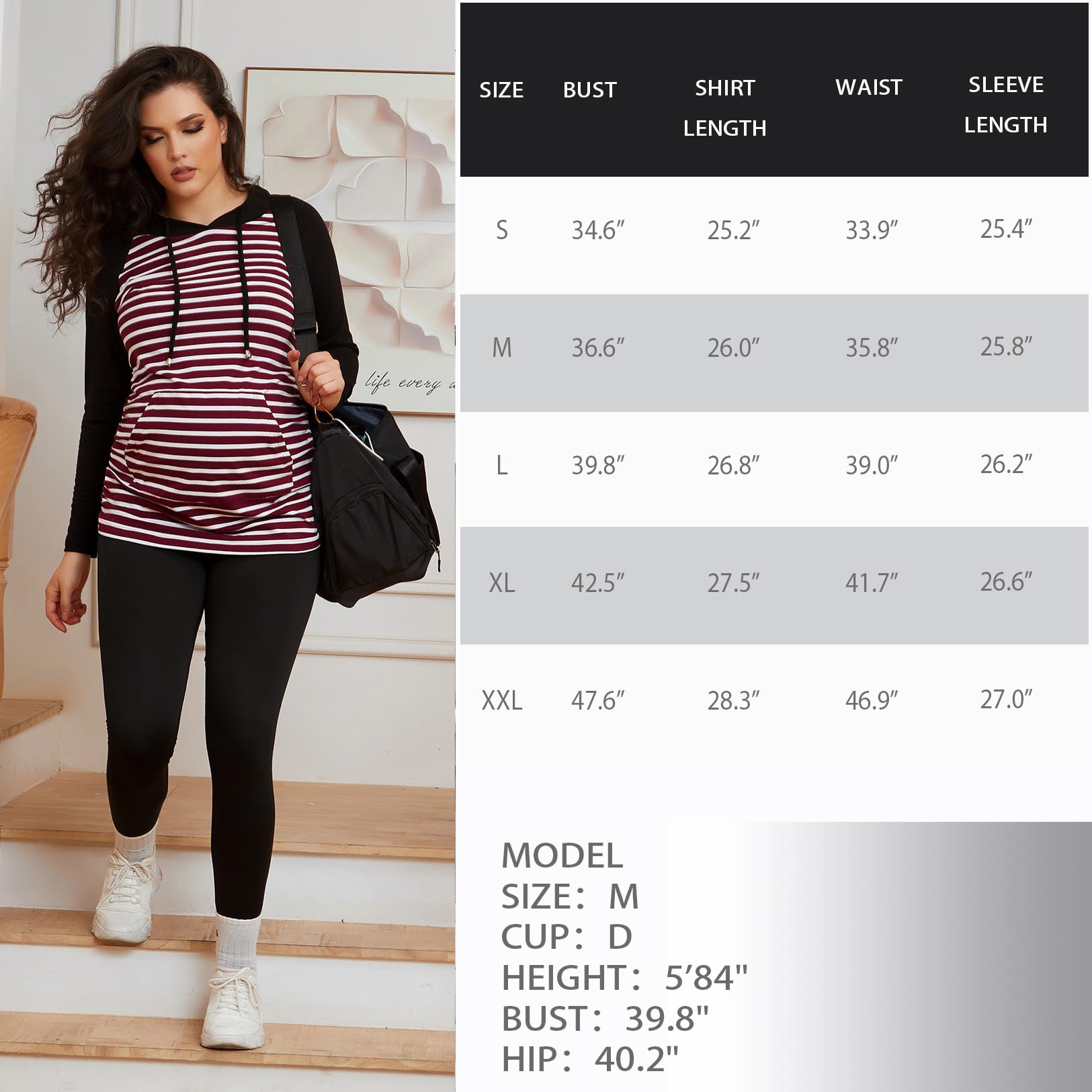 GINKANA Umstands-Kapuzenpullover mit Langen Ärmeln, lässiges Umstands-Top, Schwangerschafts-Sweatshirt, Freizeitkleidung