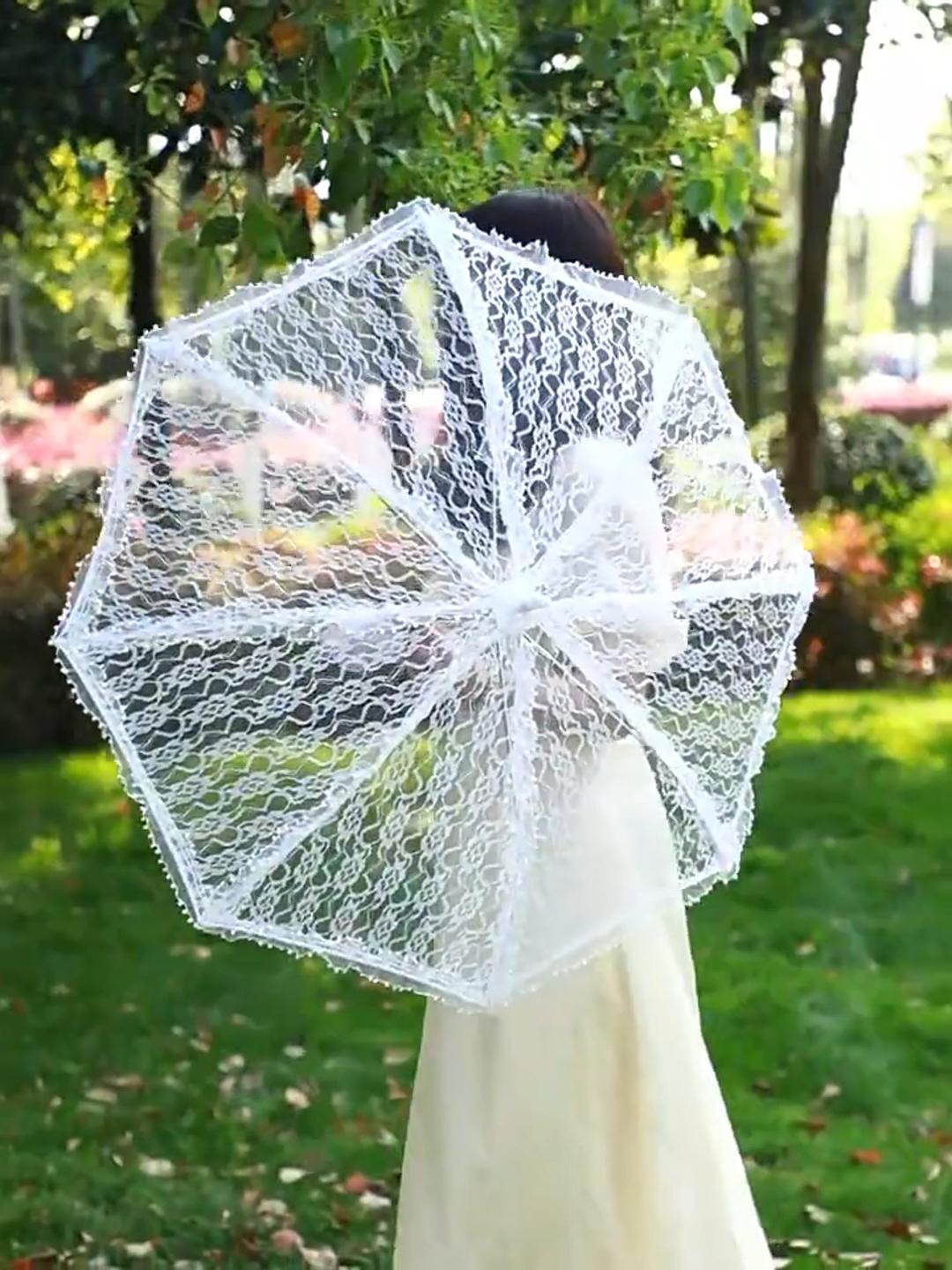 Ombrelle De Poupée Vintage – Bois, Coton Et Dentelle – Longueur 30 Cm