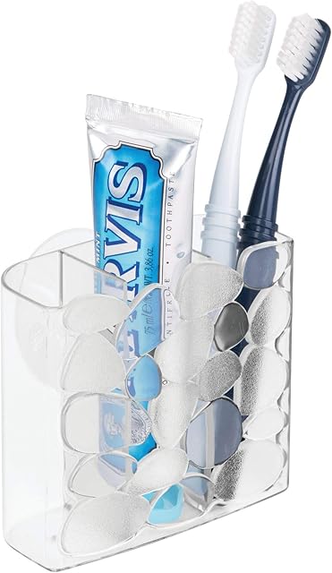 iDesign 72060ES Pebblz Bathroom Suction Toothbrush Holder - Clear,6inches