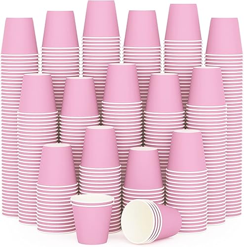 Miniatura 1 de Turbo Bee Paquete de 600 vasos de papel rosa de 3 onzas, vasos desechables para baño, tazas pequeñas para enjuague bucal, tazas de espresso, vasos