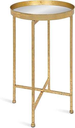 Kate and Laurel Celia - Mesa redonda plegable de metal con bandeja de espejo, color dorado Dorado/espejo,Dorado/blanco,Negro -,Negro/Oro,Negro
