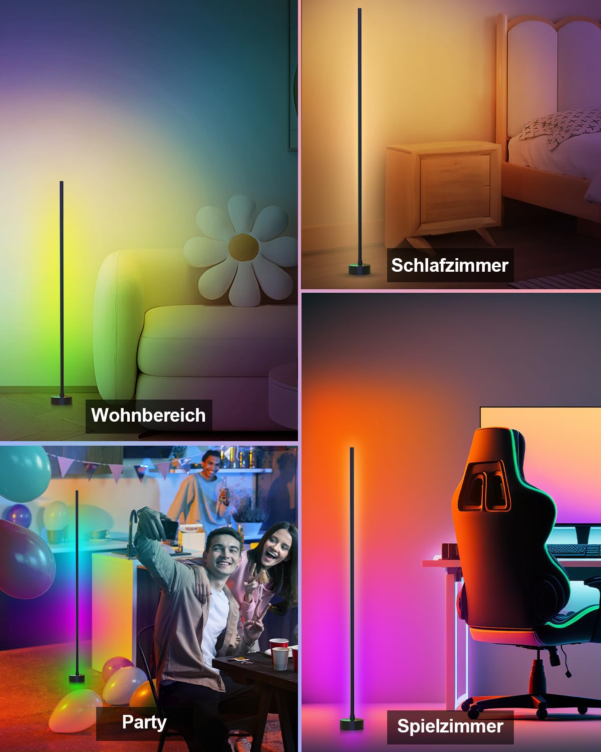 Miortior Lampade da Terra LED, Piantana Lampada da Terra Funziona con Bluetooth, Sincronizzazione Musicale, 16 Milioni di Colori e 68 Modalità di Scenari per Soggiorno, Camere da Letto, Sale Giochi