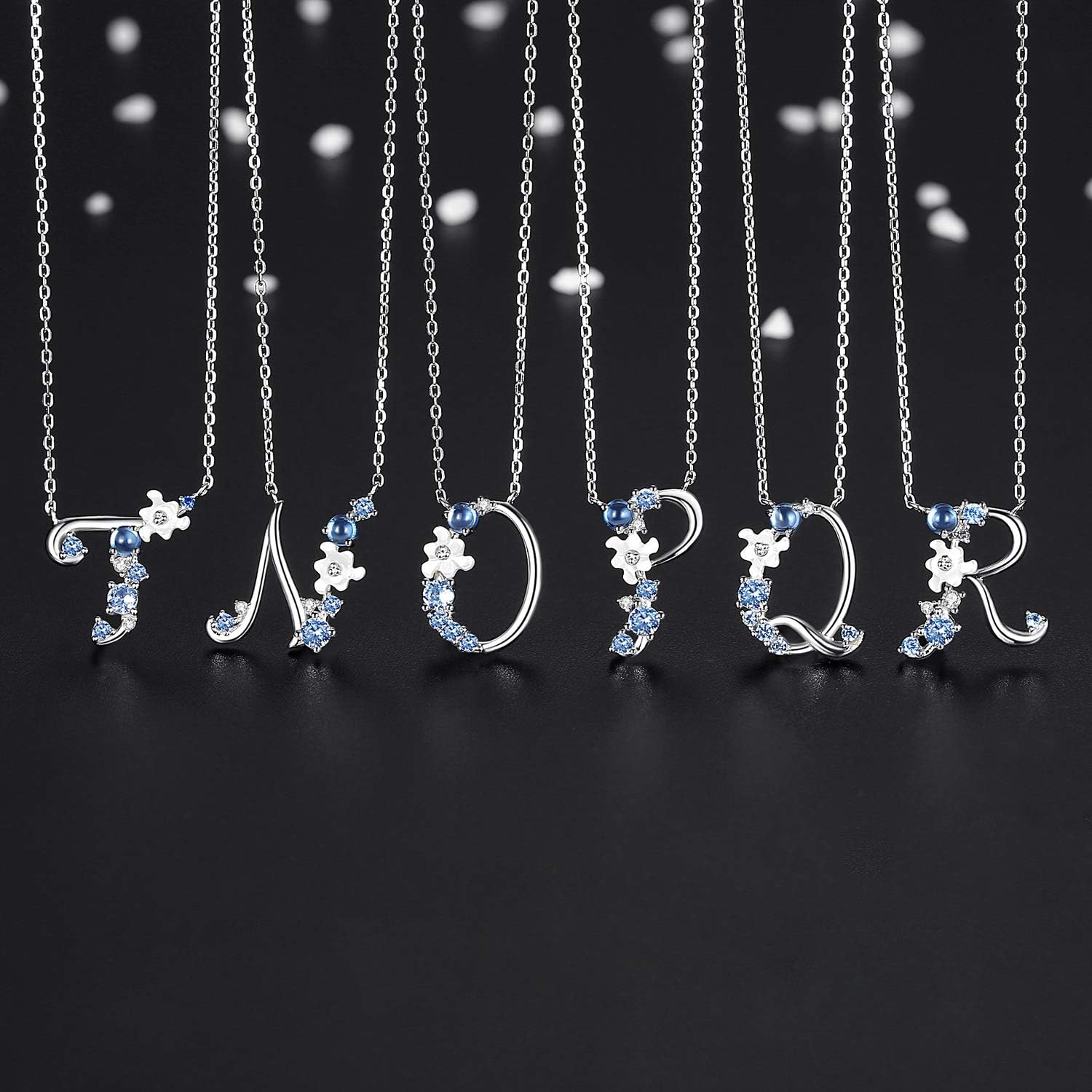 VIKI LYNN Initial Necklace for Women 925 Sterling Silver Initial A to Z Letter Pendant Necklace with Blue Flower Cubic Zirconia Birthday Engagement Gift for Women,Mom, Couple - Image 5