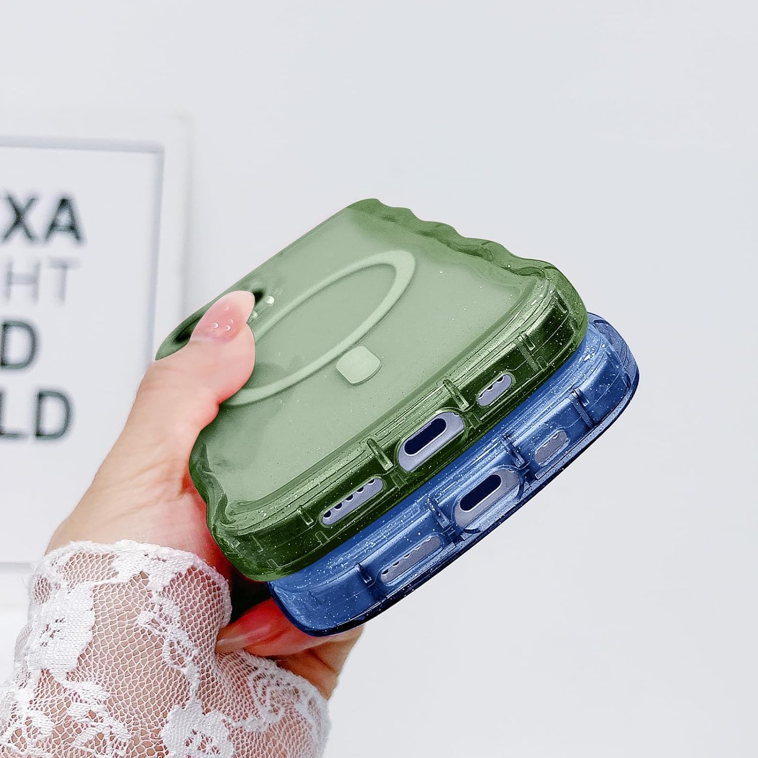 Magnetic for iPhone 15 Plus Case Clear, Sparkly Bling Glitter Cute Curly Wave Bumper Cover for Women Men Compatible with MagSafe TPU Shockproof Protective Phone Case for iPhone 15 Plus Green - Image 9