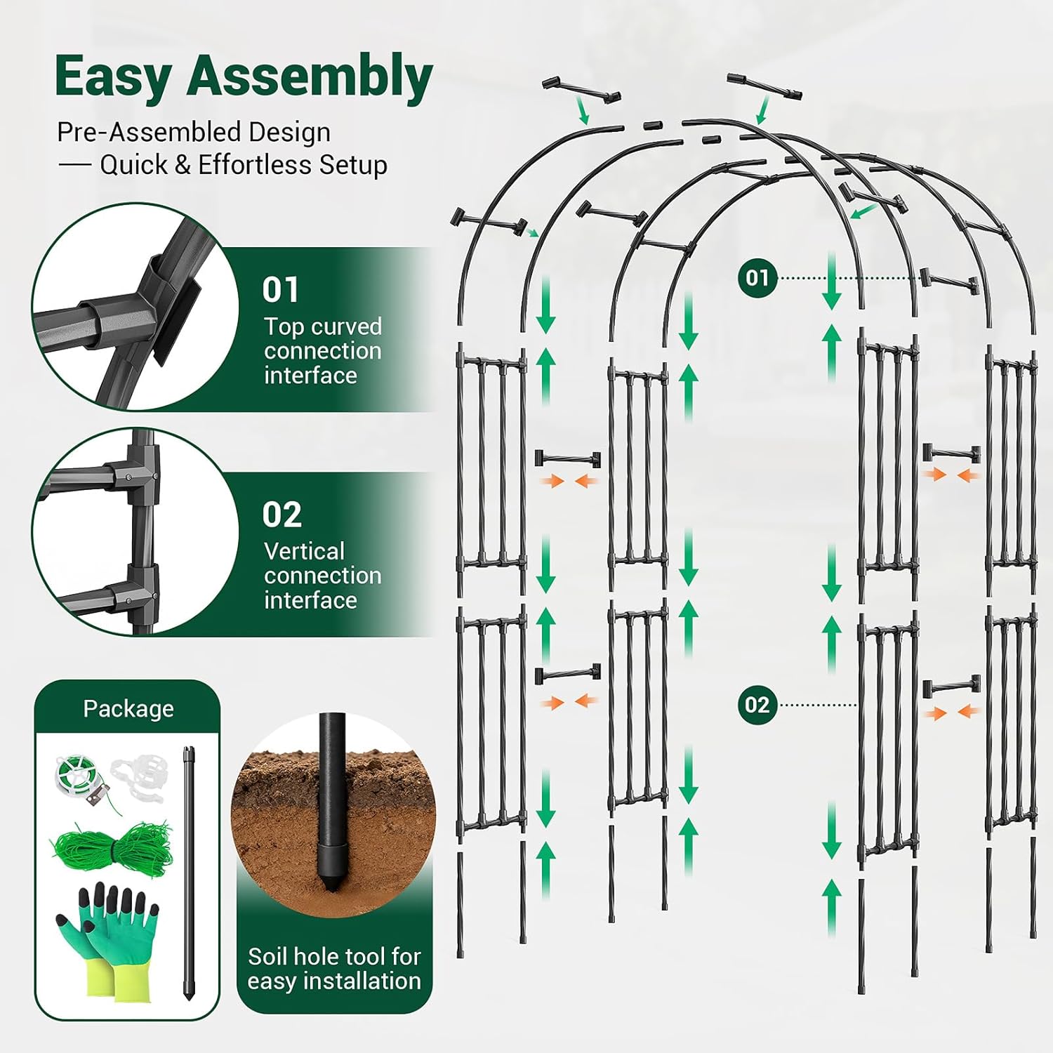 Miory Garden Arch Trellis for Climbing Plants Outdoor, 3.9x7.9ft Steel with PE Coating, Garden Archway for Vegetable, Vines, Wedding Arbor (Black)