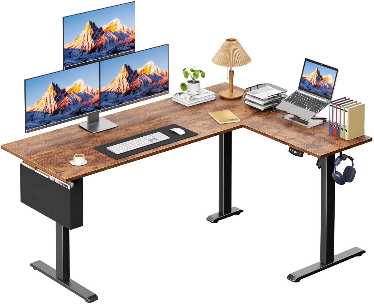 L Shaped Electric Standing Desk 63 Inch Adjustable Height Sit to Stand Corner Desk with Memory Presets Reversible