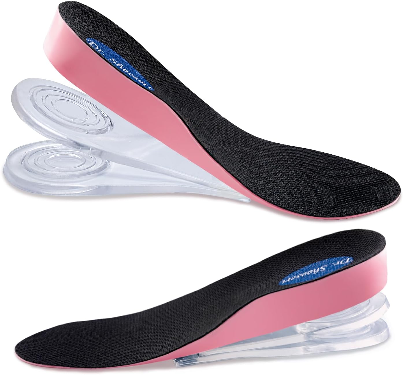 Dr. Shoesert 3-Layer Adjustable Height Increase Insoles, 3/4 Length Shock Absorption Cushion Heel Lift Inserts (Large, Pink)
