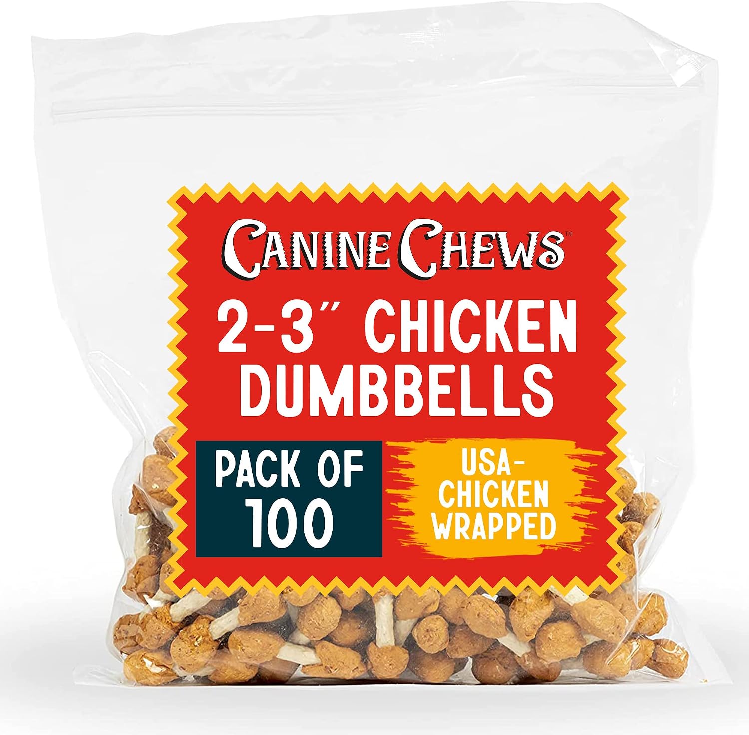 Canine Chews 2-3" Small Dog Treat Chicken-Wrapped Munchy Dumbbell Chew for Puppies Small Dogs (100 Pack)